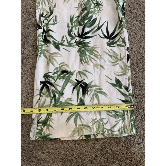 JJILL Pants Green Cream Linen Blend Wide Leg Capri Crop Tropical Vacation MEDIUM - Picture 10 of 11
